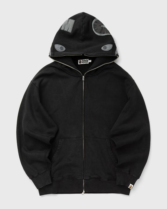A Bathing Ape GARMENT DYE SHARK RELAXED FIT FULL ZIP HOODIE Black