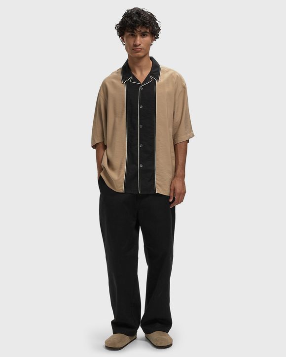 SHORT SLEEVES SHARK COLLAR BOXY SHIRT WITH FRONT CONTRASTED CUT