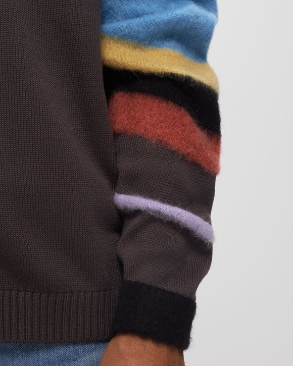 STRIPED MOHAIR SLEEVE CARDIGAN