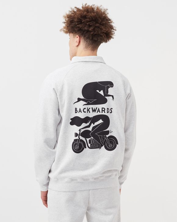 BACKWARDS HALF ZIP POLO SWEATSHIRT