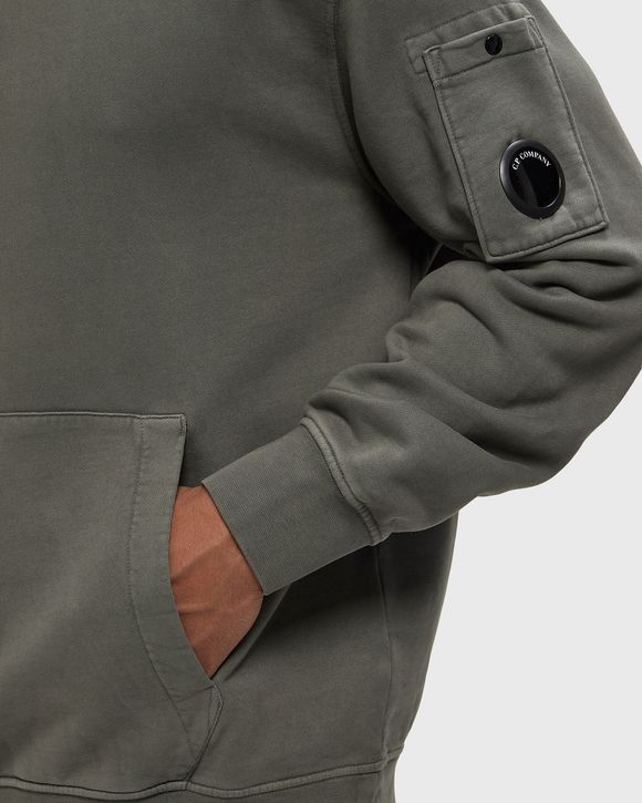 BRUSHED AND EMERIZED DIAGONAL FLEECE HOODED LENS SWEATSHIRT