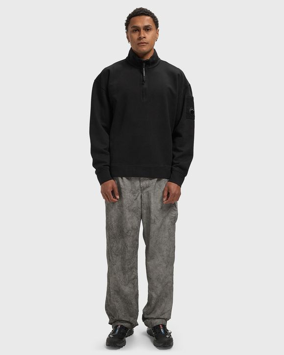 BRUSHED AND EMERIZED DIAGONAL FLEECE MIXED BOXY CREWNECK LENS SWEATSHIRT