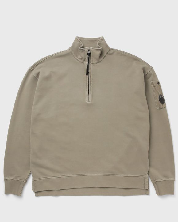 BRUSHED AND EMERIZED DIAGONAL FLEECE MIXED BOXY HALF ZIP LENS SWEATSHIRT