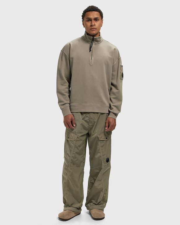 BRUSHED AND EMERIZED DIAGONAL FLEECE MIXED BOXY HALF ZIP LENS SWEATSHIRT