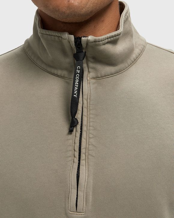 BRUSHED AND EMERIZED DIAGONAL FLEECE MIXED BOXY HALF ZIP LENS SWEATSHIRT