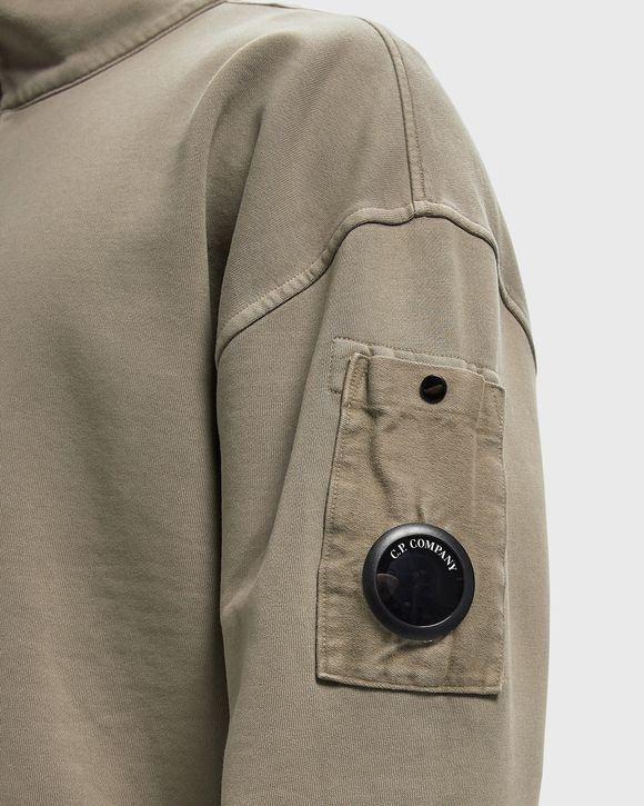 BRUSHED AND EMERIZED DIAGONAL FLEECE MIXED BOXY HALF ZIP LENS SWEATSHIRT