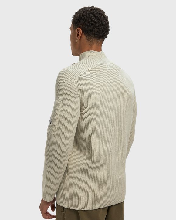 FULL RIB COTTON HALF BUTTON LENS SWEATER