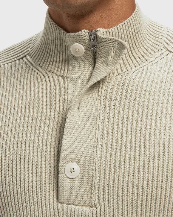 FULL RIB COTTON HALF BUTTON LENS SWEATER