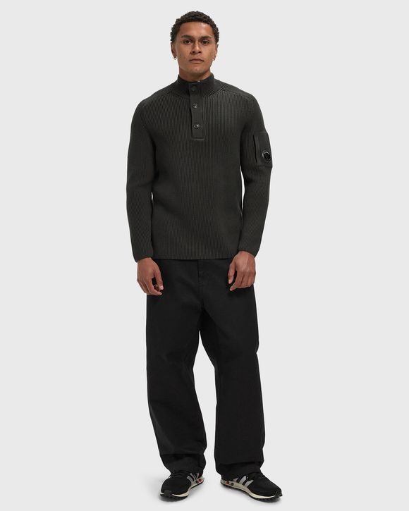 FULL RIB COTTON HALF BUTTON LENS SWEATER