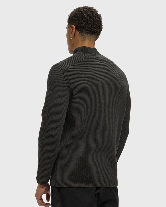 FULL RIB COTTON HALF BUTTON LENS SWEATER