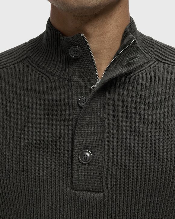 FULL RIB COTTON HALF BUTTON LENS SWEATER