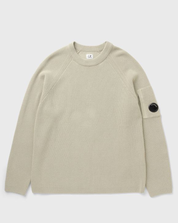 WAFFLE KNIT COTTON CREWNECK LENS SWEATER