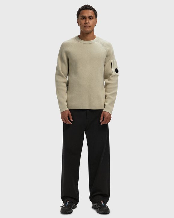 WAFFLE KNIT COTTON CREWNECK LENS SWEATER