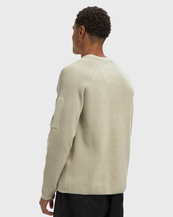 WAFFLE KNIT COTTON CREWNECK LENS SWEATER