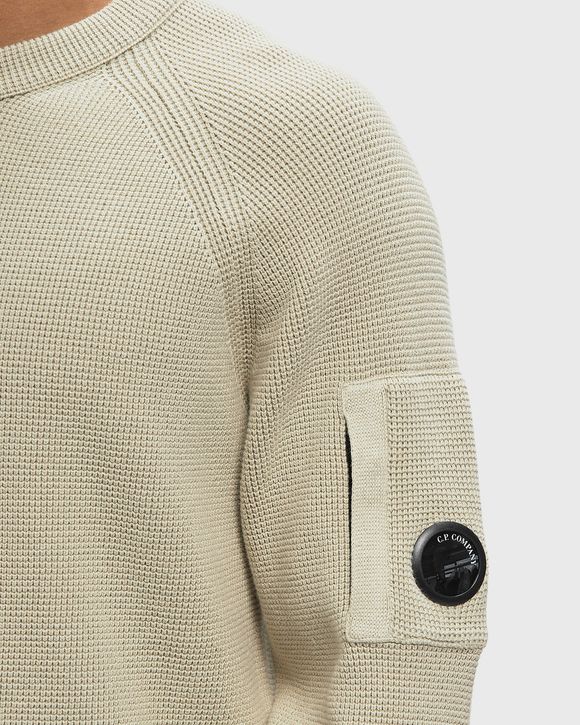 WAFFLE KNIT COTTON CREWNECK LENS SWEATER