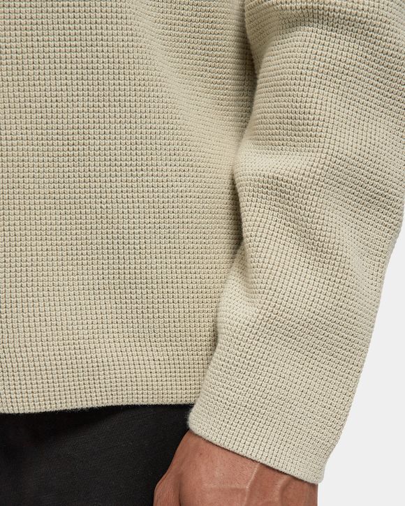 WAFFLE KNIT COTTON CREWNECK LENS SWEATER