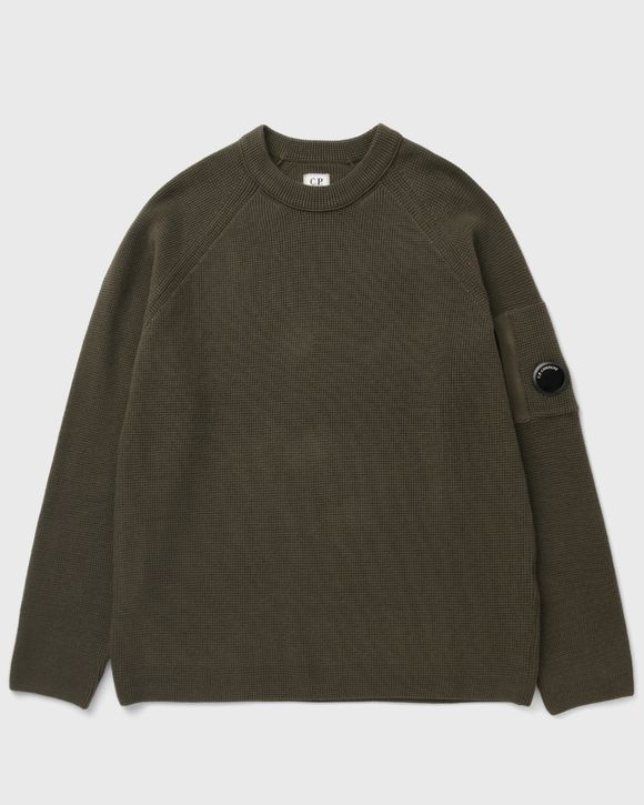 WAFFLE KNIT COTTON CREWNECK LENS SWEATER