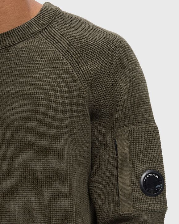 WAFFLE KNIT COTTON CREWNECK LENS SWEATER