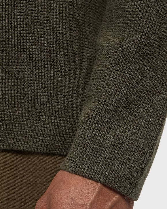 WAFFLE KNIT COTTON CREWNECK LENS SWEATER