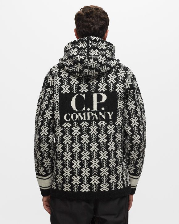 Wool Jacquard Logo Hooded Knit