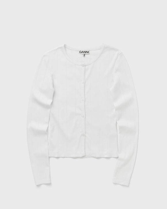 Compact pointelle rib jersey LS Button top