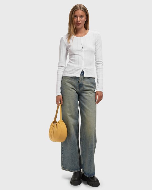 Compact pointelle rib jersey LS Button top