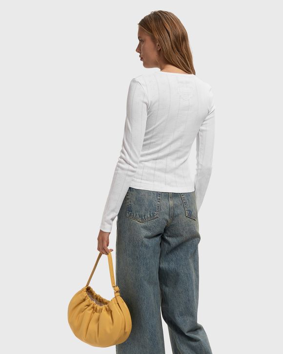 Compact pointelle rib jersey LS Button top