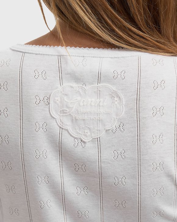 Compact pointelle rib jersey LS Button top