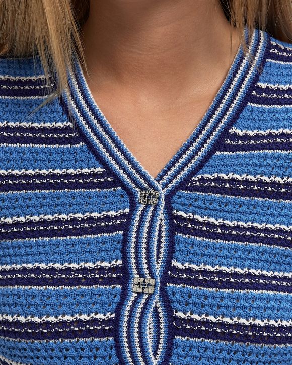 Cotton Pointelle Stripe Cardigan
