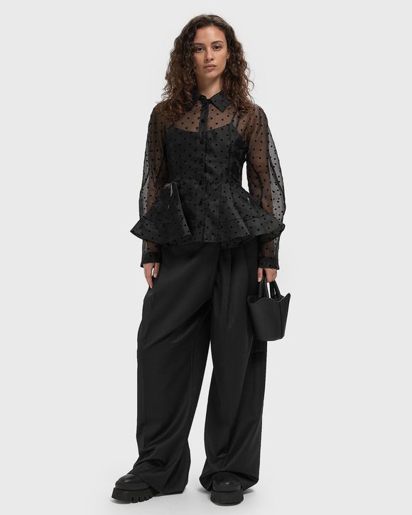 Flocked Organza Peplum Shirt
