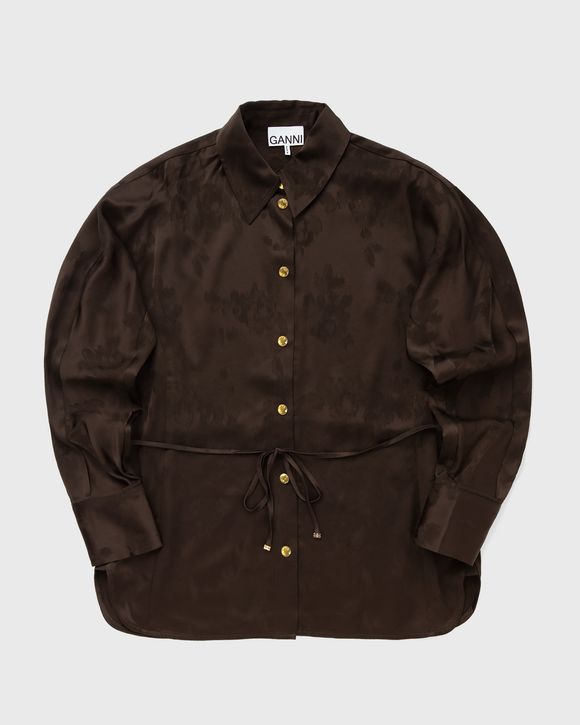 Fluid Satin Jacquard Long Sleeve Shirt