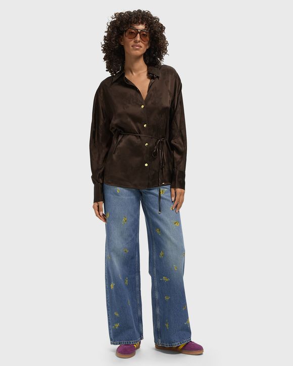 Fluid Satin Jacquard Long Sleeve Shirt