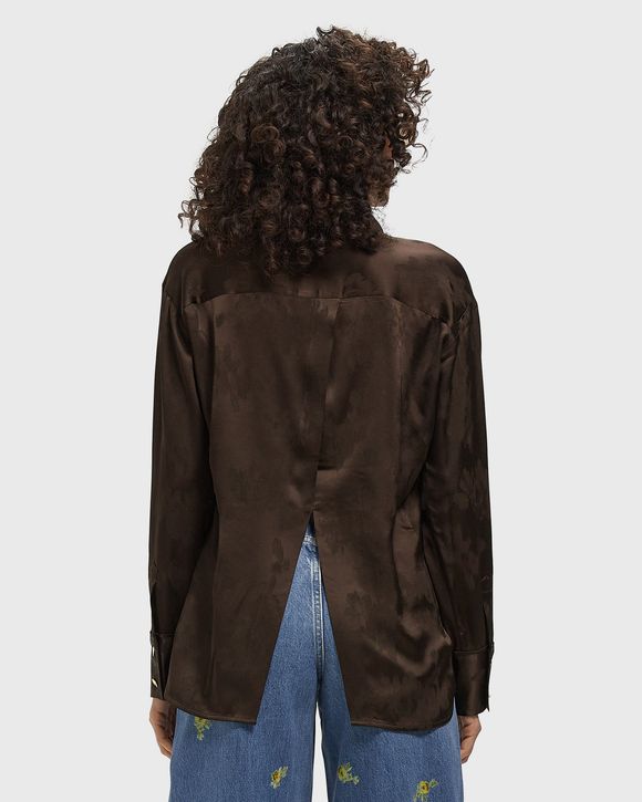 Fluid Satin Jacquard Long Sleeve Shirt