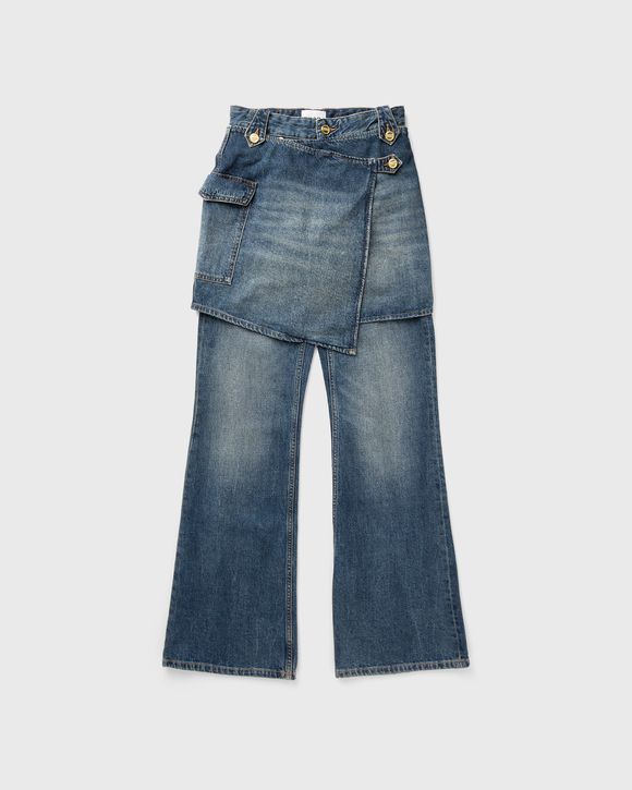 Heavy Washed Denim Flared Skirt Jeans