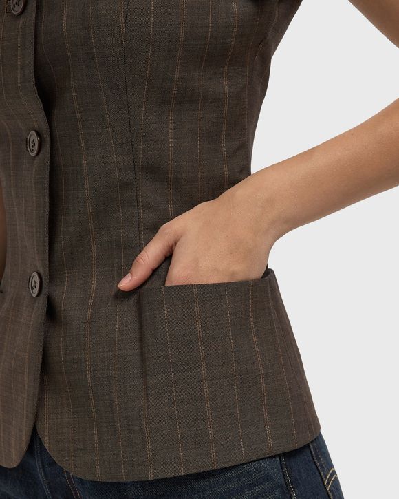 Light Wool Melange Stripe Cap Sleeve Blouse