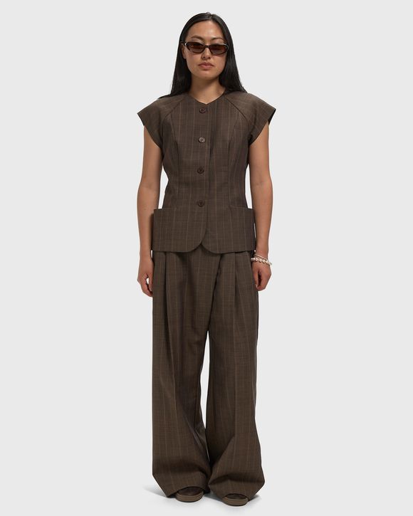 Light Wool Melange Stripe Wrap Pants