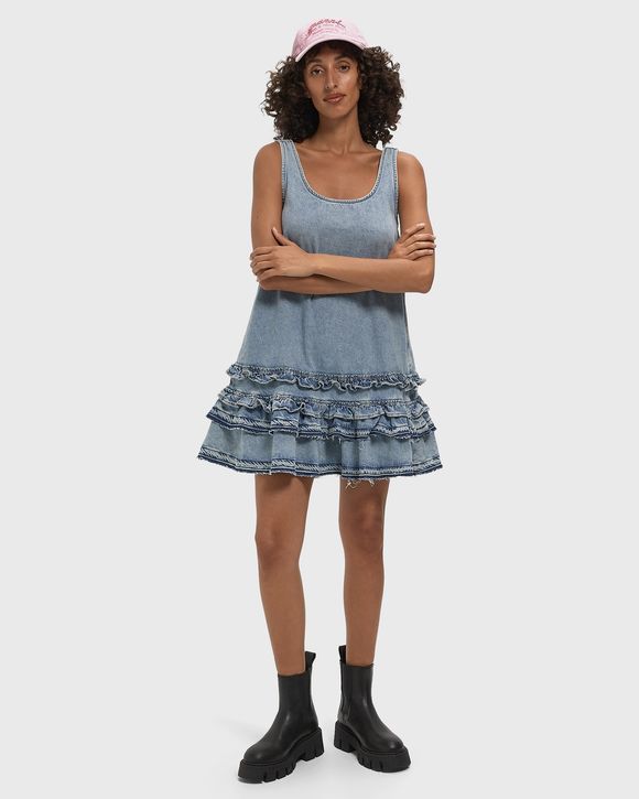 Lightweight Denim Frill Mini Dress