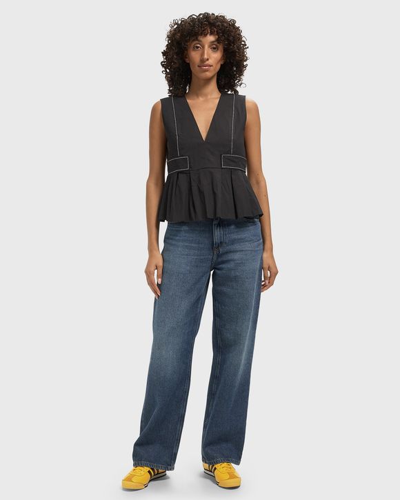 Stretch Cotton V-neck Pocket Blouse