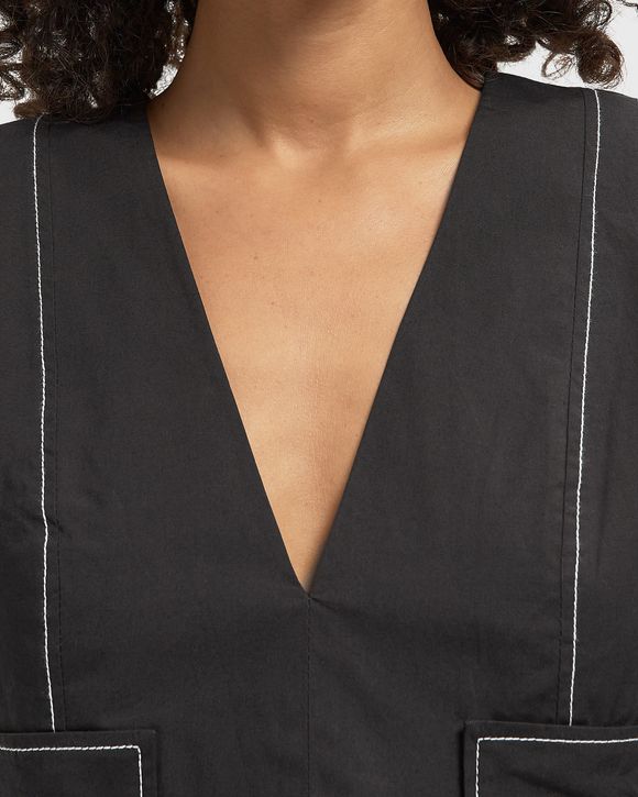 Stretch Cotton V-neck Pocket Blouse