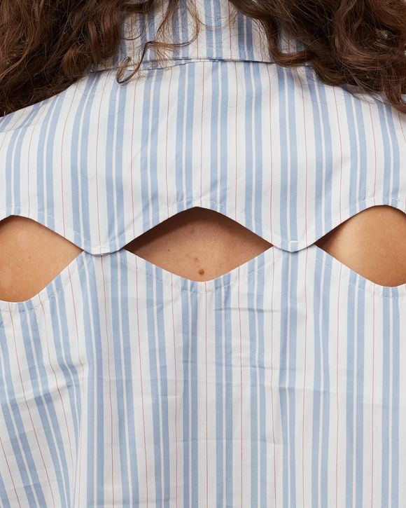 Stripe Cotton Long Collar Shirt