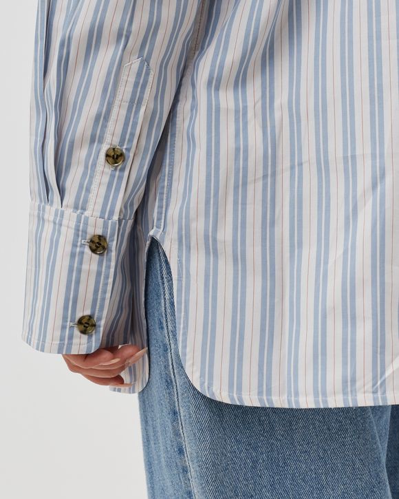 Stripe Cotton Long Collar Shirt