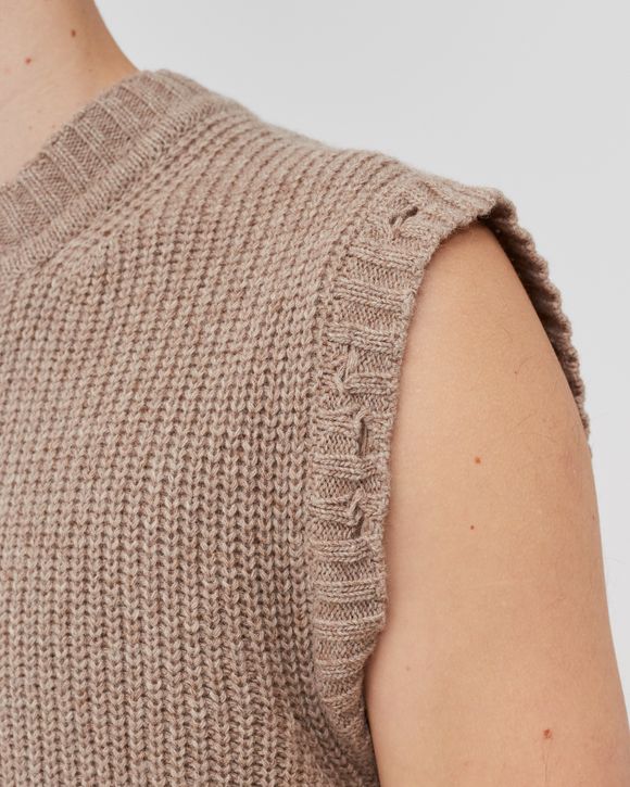 Wool Long Knitted Vest Distressed