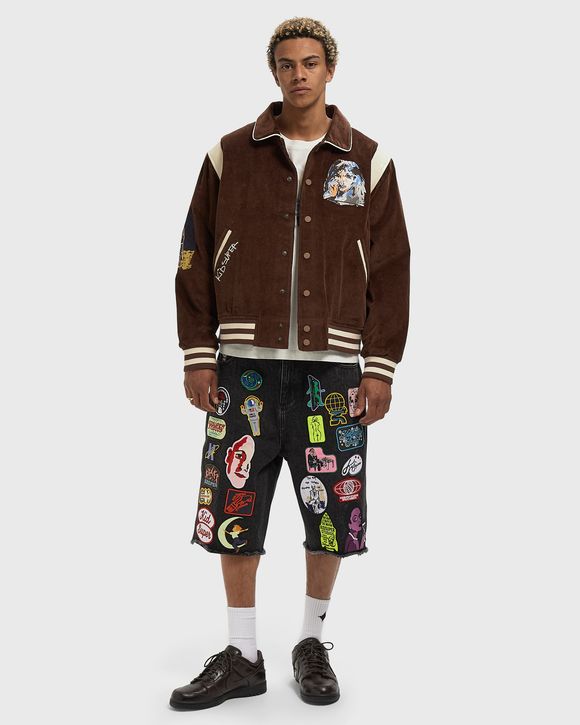 Washed Corduroy Embroidered Faces Jacket