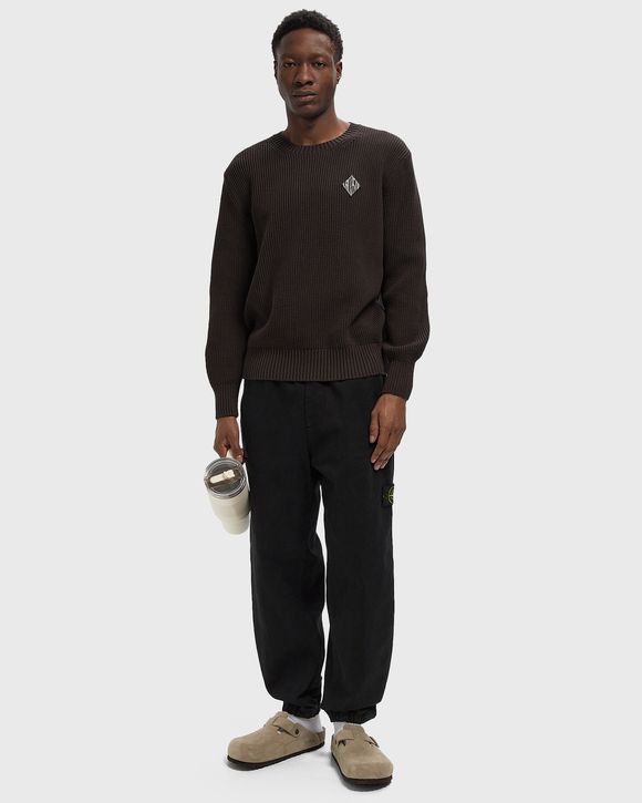 Pearl Rib Knit Badge Accent Sweater