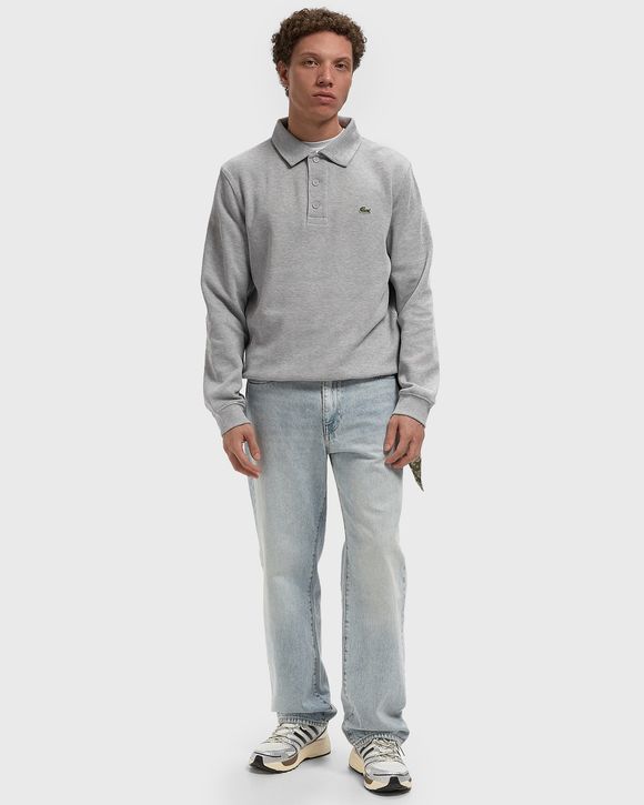 Ribbed Cotton Polo Collar Sweatshirt