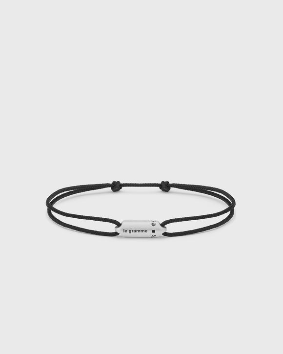 3g brushed sterling silver black cord segment bracelet