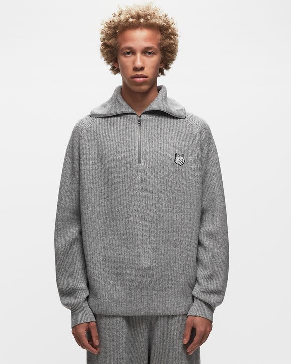 TONAL FOX HEAD PATCH HALF ZIP RIBBED JUMPER