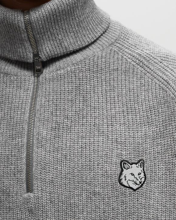 TONAL FOX HEAD PATCH HALF ZIP RIBBED JUMPER