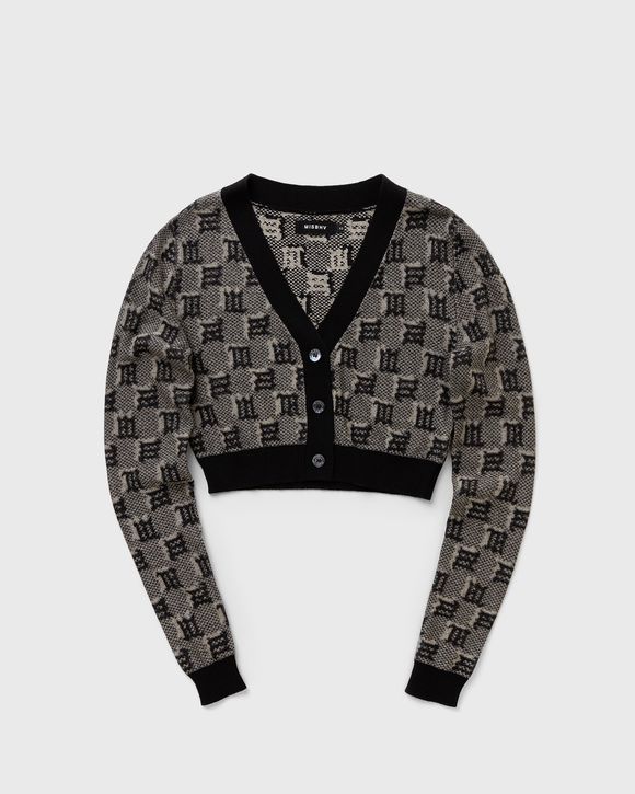 SILK WOOL KNITTED MONOGRAM CROPPED CARDIGAN