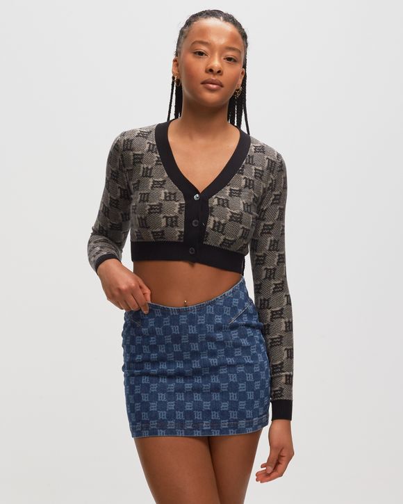 SILK WOOL KNITTED MONOGRAM CROPPED CARDIGAN